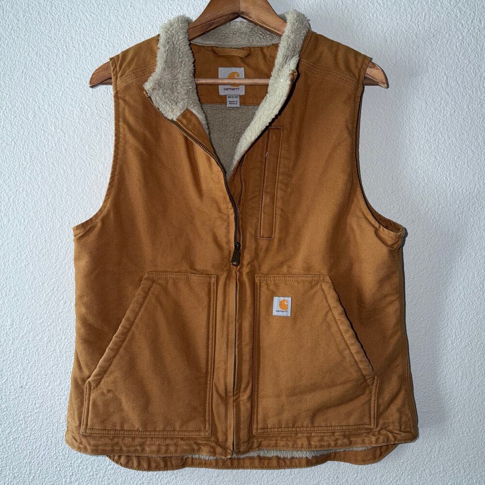 Carhartt Sherpa Lined Duck Vest Brown Canvas Women’s Medium 8/10
